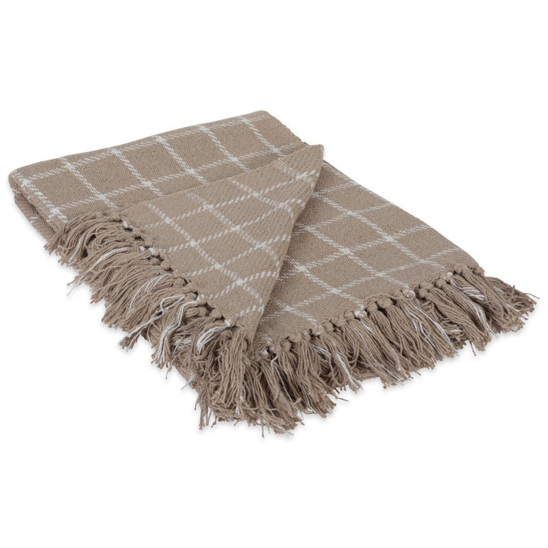 DII Transitional Checked Plaid Woven Throw, 50x60, Stone - Image 1